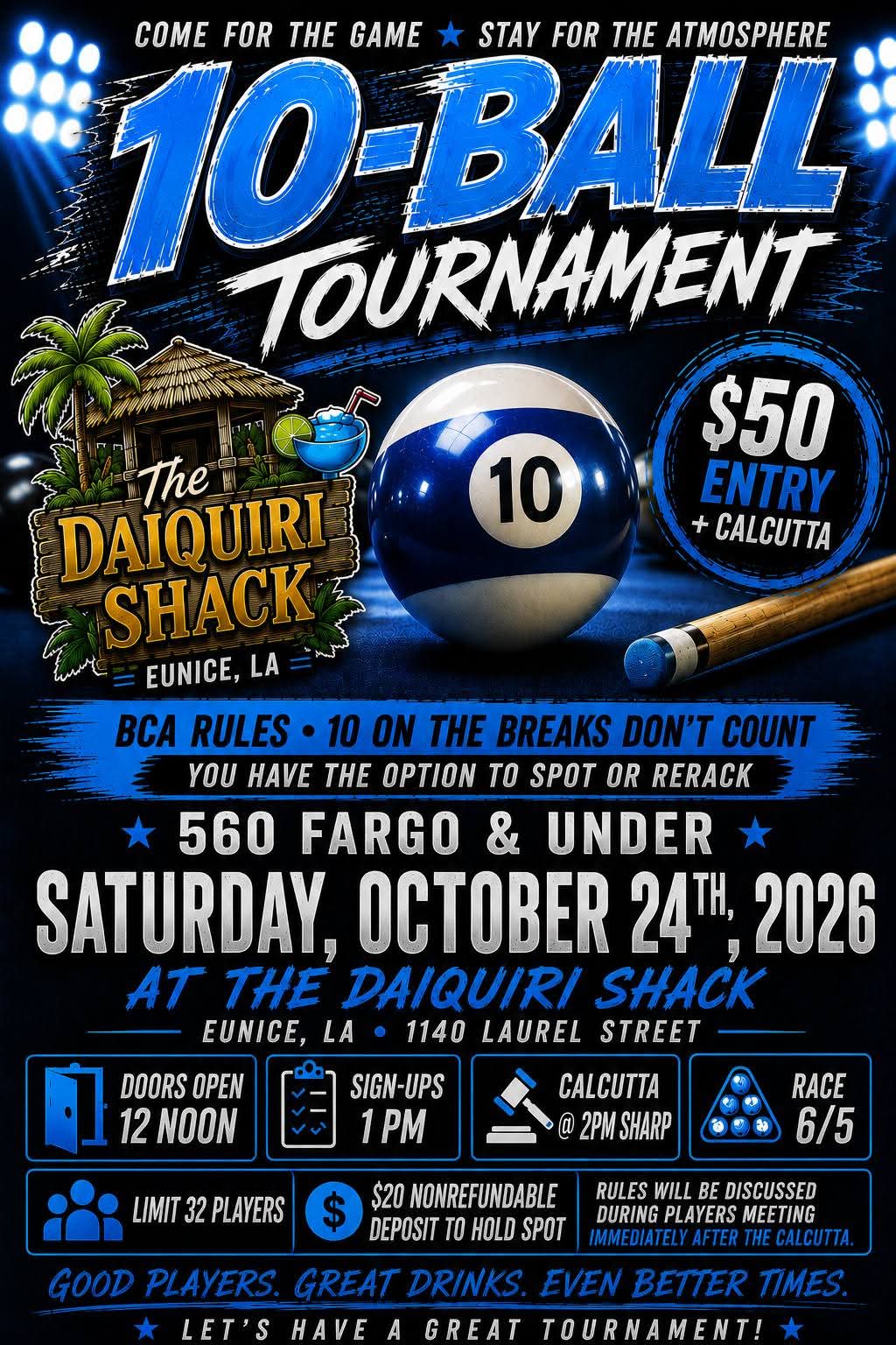 560 & Under 10ball Tournament tournament flyer