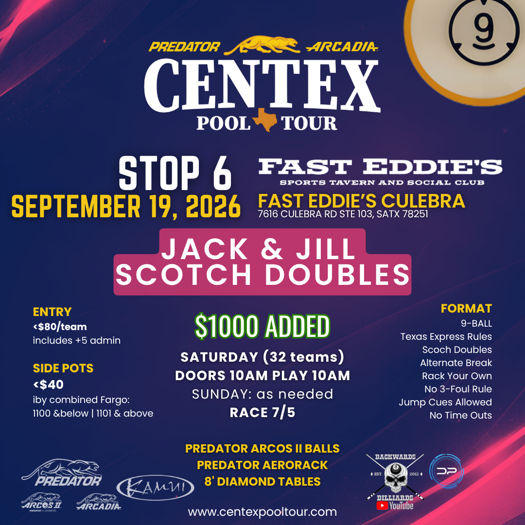 Predator Arcadia Centex Pool Tour 2026 - Stop #6 JJ tournament flyer