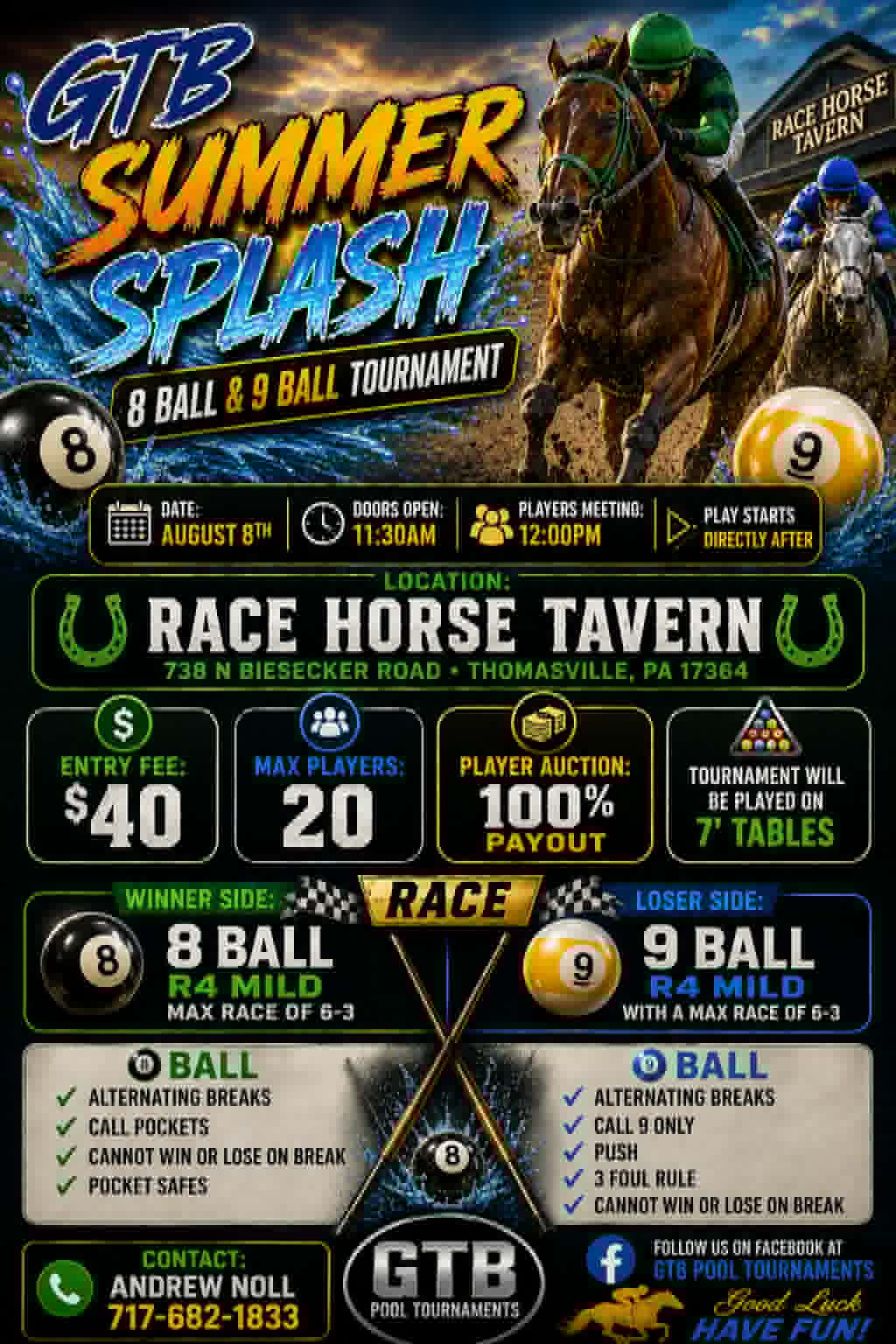 GTB Summer Splash 8 Ball & 9 Ball Tournament tournament flyer