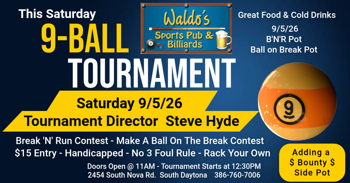 Waldo's Saturday 9-Ball Tournament tournament flyer