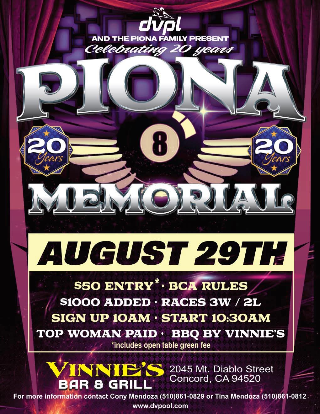2026 Dave Piona Memorial Tournament - 20 years tournament flyer