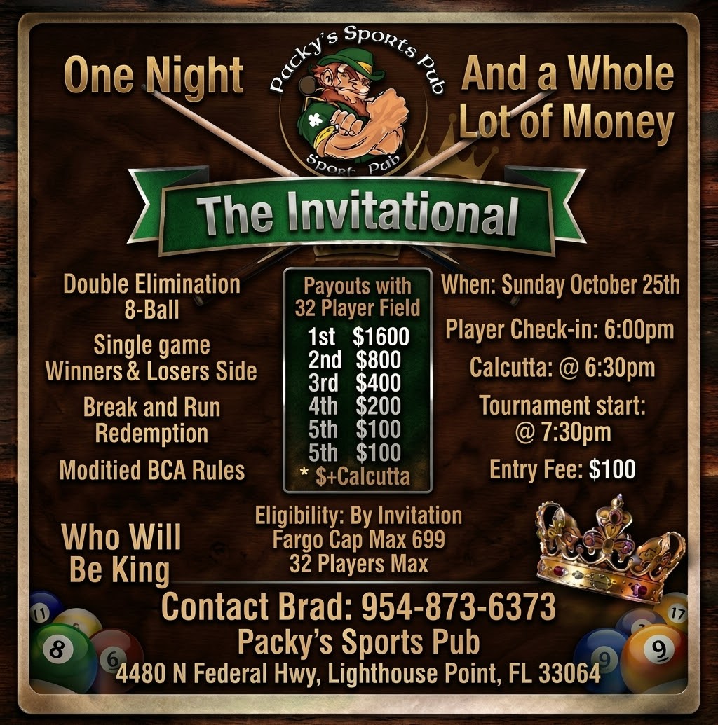 Packys Sports Pub “Invitational” tournament flyer