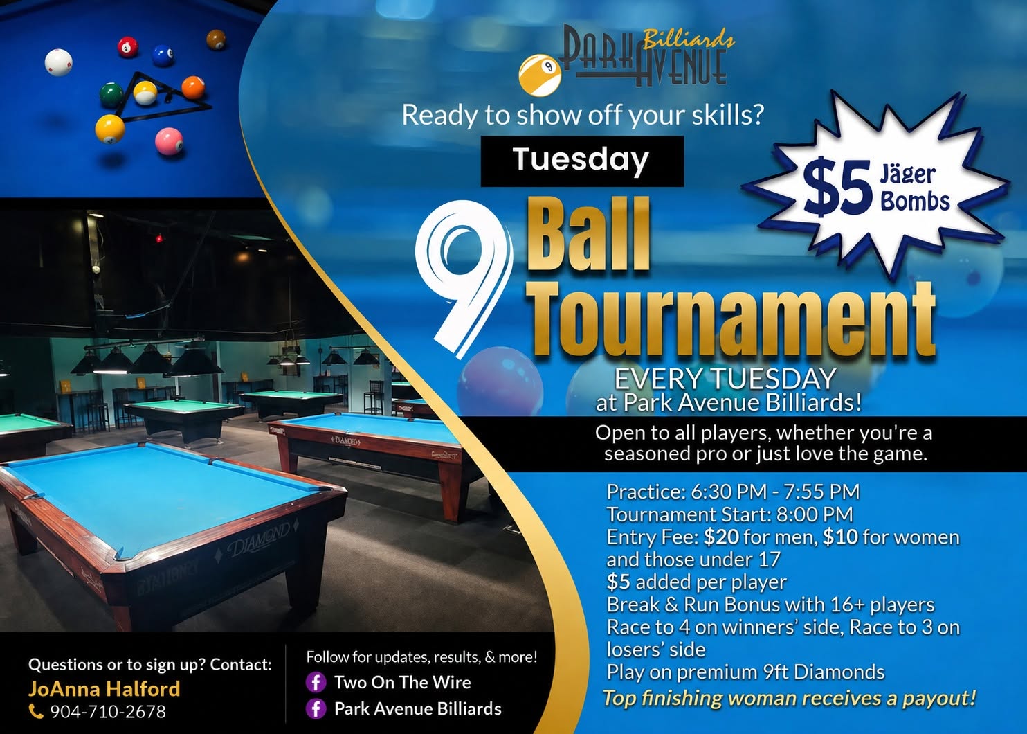 Tuesday 9-ball 9/1 tournament flyer