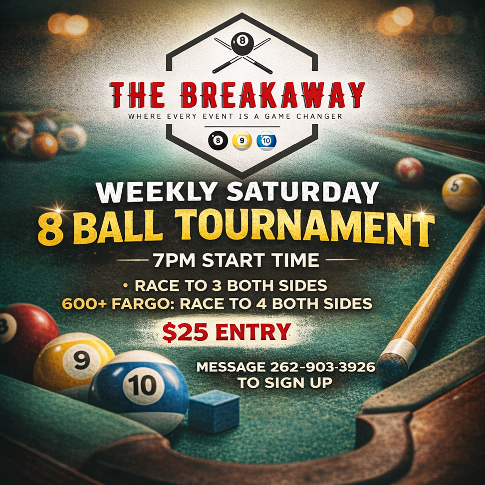 08.01.26 Saturday Night 8-Ball tournament flyer