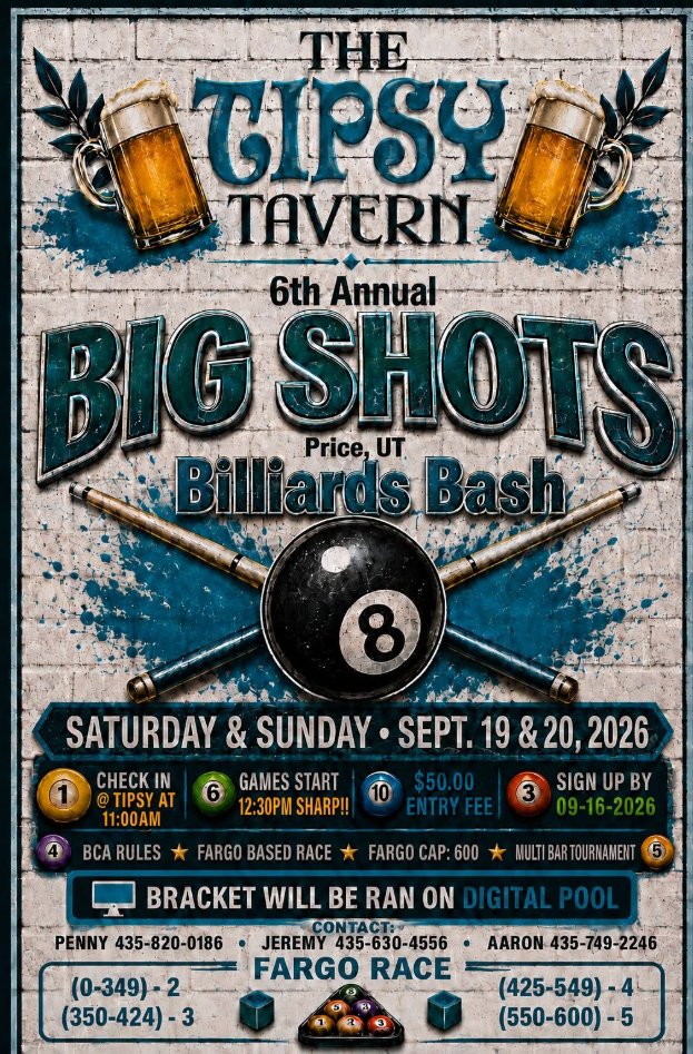 Tipsy Tavern 6th Annual Big Shots Billiards Bash tournament flyer