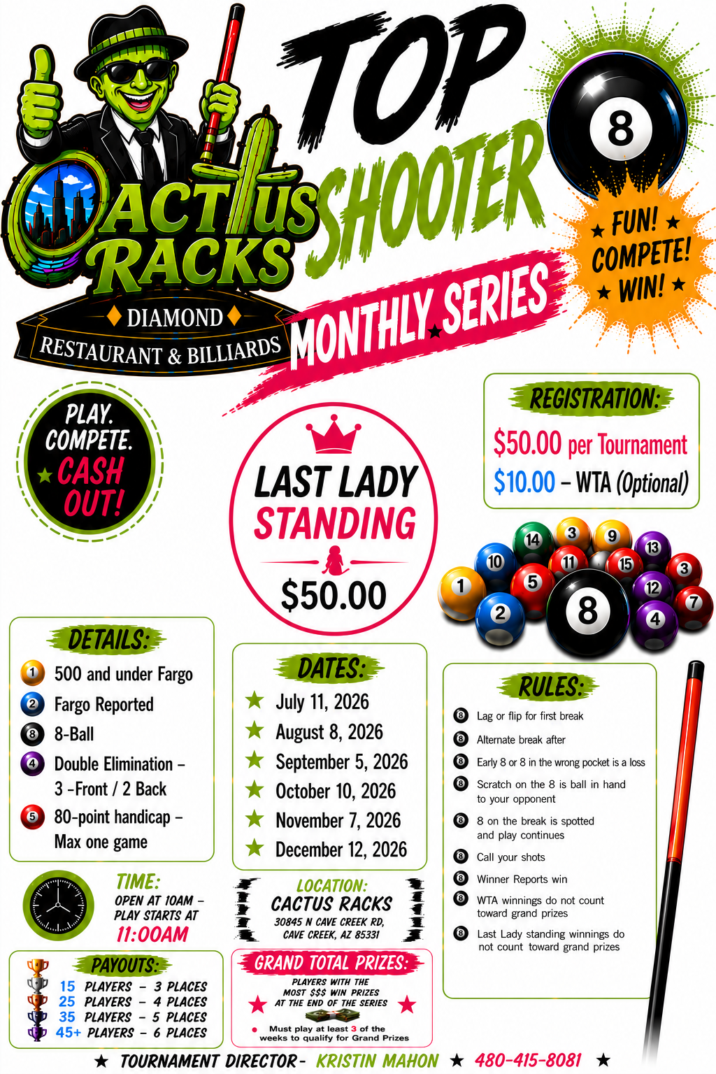 Top Shooters Monthly Series - 8 Ball - Double Elimination - 8/8 - 11:00 AM tournament flyer