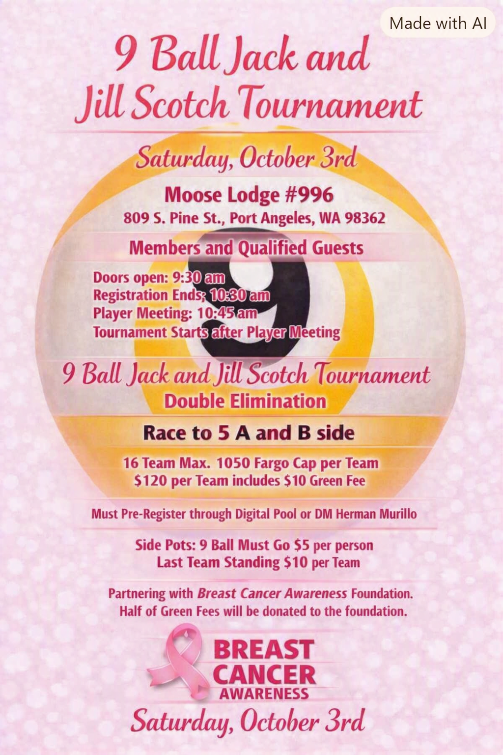 October Moose #996 Jack and Jill Scotch Doubles Tournament tournament flyer